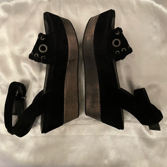 ALL SAINTS Suede Leather Wedge Sandals - Picture 1 of 8